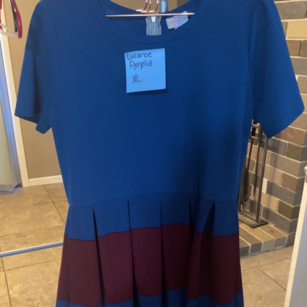 Lularoe Amelia maroon and navy blue with pockets